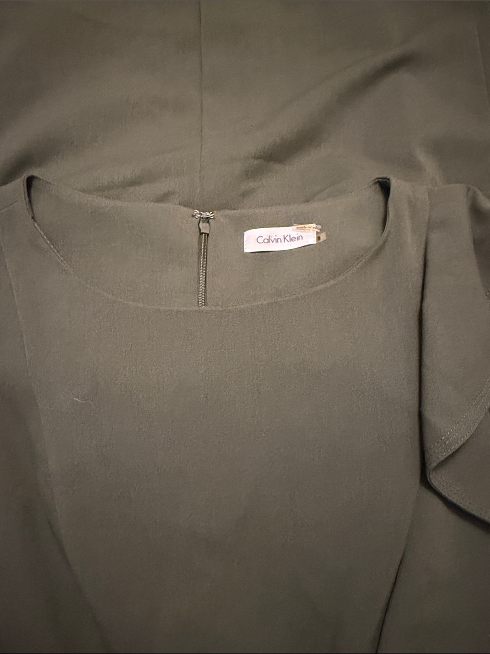 Calvin Klein Olive Ruffle Midi Sheath Dress - Picture 4 of 5